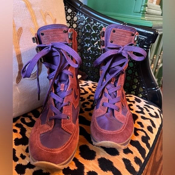 MARC BY MARC JACOBS Lace Up Boots Suede Boots Purple and Orangish Brown Goretex - Picture 3 of 12